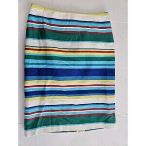 TALBOTS Women Lightweight Cotton Pencil Skirt Vibrant Multicolor Striped Size 4